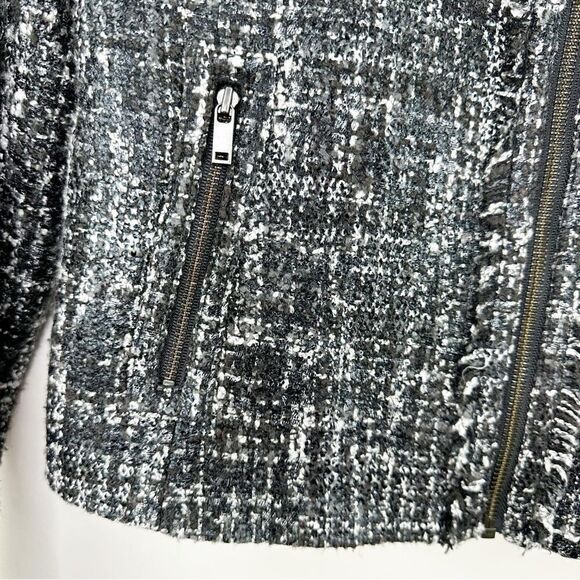 Banana Republic Short Black White Boucle Tweed Boucle Zip Front Lady Jacket Sz 2 - Picture 5 of 15